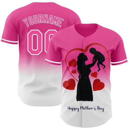 3DPattern6785 Custom Pink White 3D Pattern Design Gradient Mother's Day Family Love Authentic Baseball Jersey