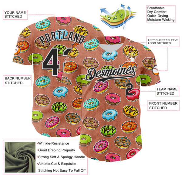 Custom Brown Black-White 3D Pattern Design Foodie Food Dessert Doughnut Authentic Baseball Jersey