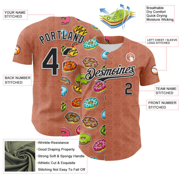 Custom Brown Black-White 3D Pattern Design Foodie Food Dessert Doughnut Authentic Baseball Jersey