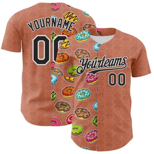 Custom Brown Black-White 3D Pattern Design Foodie Food Dessert Doughnut Authentic Baseball Jersey