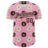 Custom Light Pink Brown-Neon Pink 3D Pattern Design Foodie Food Dessert Doughnut Authentic Baseball Jersey