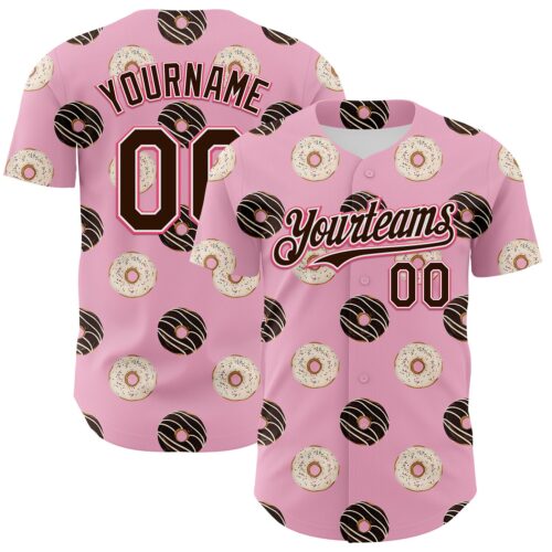3DPattern6789 Custom Light Pink Brown-Neon Pink 3D Pattern Design Foodie Food Dessert Doughnut Authentic Baseball Jersey