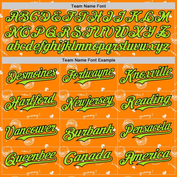 Custom Bay Orange Neon Green-Black 3D Pattern Design Foodie Fast Food Burger Authentic Baseball Jersey