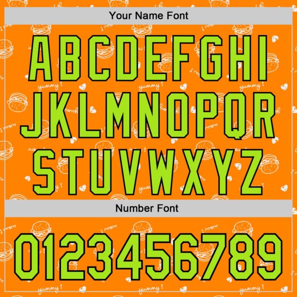 Custom Bay Orange Neon Green-Black 3D Pattern Design Foodie Fast Food Burger Authentic Baseball Jersey