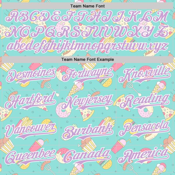 Custom Ice Blue Light Purple-White 3D Pattern Design Foodie Fast Food Burger Fries Pizza Authentic Baseball Jersey