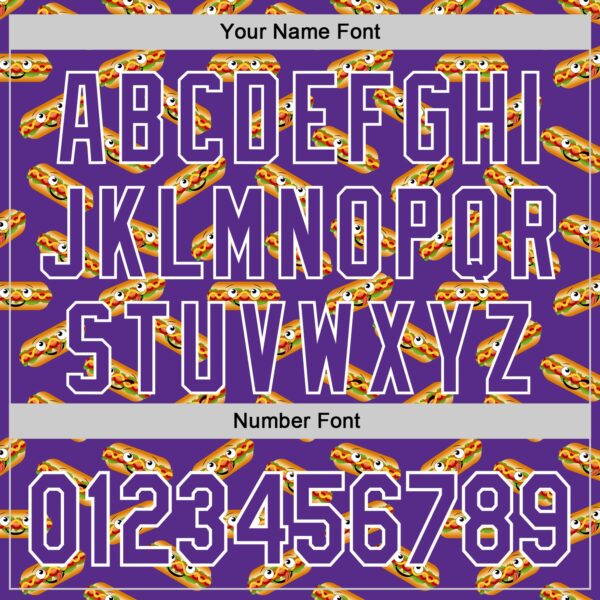 Custom Purple White 3D Pattern Design Foodie Fast Food Hot Dog Authentic Baseball Jersey