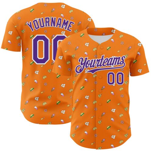 3DPattern6793 Custom Bay Orange Purple-White 3D Pattern Design Foodie Fast Food Cheese Pizza Dessert Ice Cream Authentic Baseball Jersey