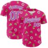 Custom Hot Pink Medium Purple-White 3D Pattern Design Foodie Fast Food Pizza Donut Cola Authentic Baseball Jersey