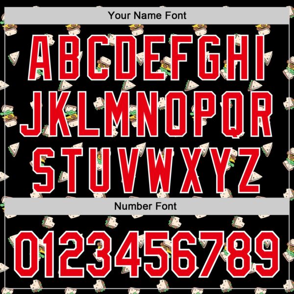 Custom Black Fire Red-White 3D Pattern Design Foodie Fast Food Sandwich Authentic Baseball Jersey