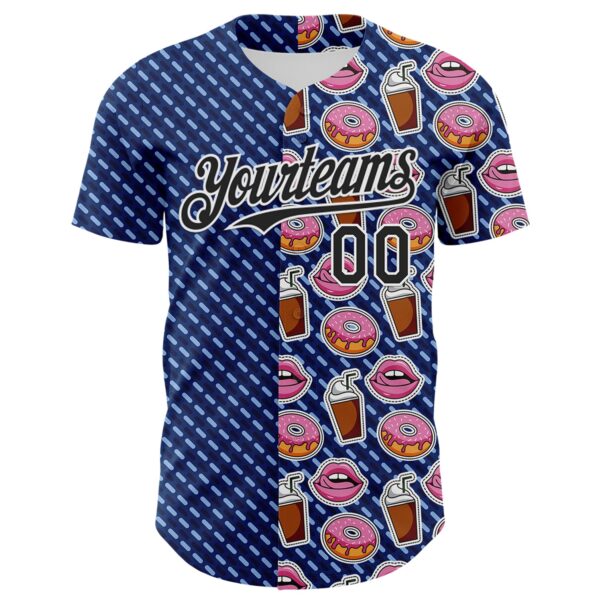 Custom US Navy Blue Black-White 3D Pattern Design Foodie Food Dessert Milkshake Donut Authentic Baseball Jersey