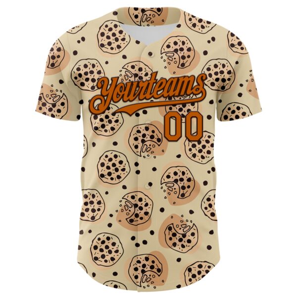 Custom Cream Texas Orange-Brown 3D Pattern Design Foodie Food Snack Chocolate Cookie Authentic Baseball Jersey