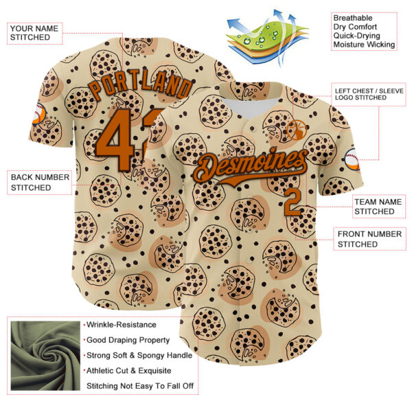 Custom Cream Texas Orange-Brown 3D Pattern Design Foodie Food Snack Chocolate Cookie Authentic Baseball Jersey