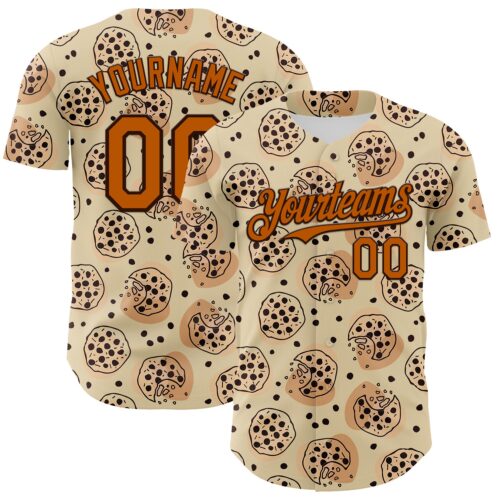 3DPattern6798 Custom Cream Texas Orange-Brown 3D Pattern Design Foodie Food Snack Chocolate Cookie Authentic Baseball Jersey
