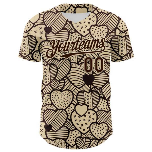 Custom Cream Brown 3D Pattern Design Foodie Food Snack Heart Chocolate Authentic Baseball Jersey