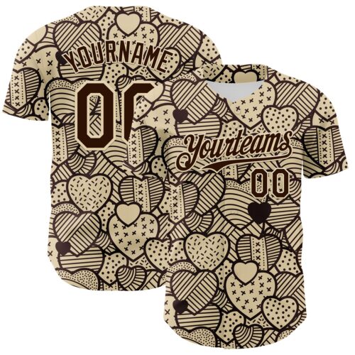 3DPattern6799 Custom Cream Brown 3D Pattern Design Foodie Food Snack Heart Chocolate Authentic Baseball Jersey