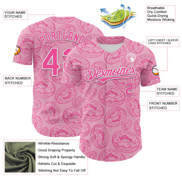 Custom Light Pink Pink-White 3D Pattern Design Christmas Foodie Food Dessert Donut Authentic Baseball Jersey