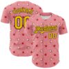 Custom Medium Pink Yellow-Black 3D Pattern Design Foodie Food Fruit Apple Authentic Baseball Jersey