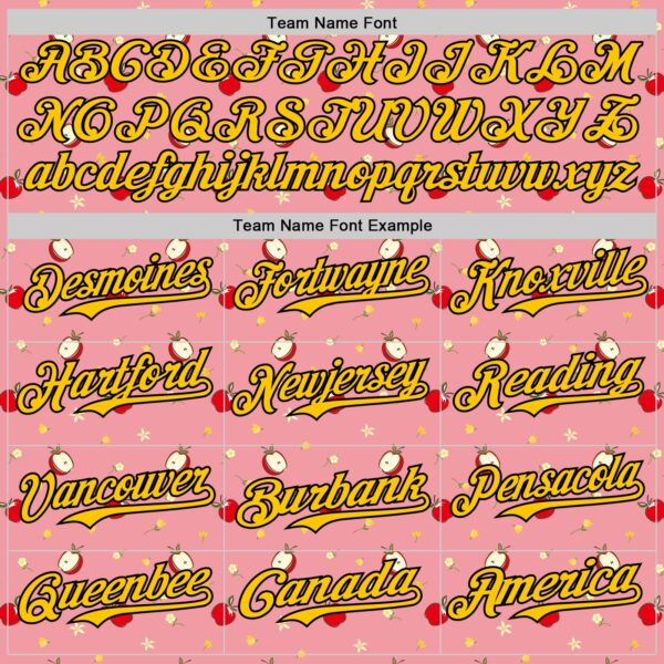 Custom Medium Pink Yellow-Black 3D Pattern Design Foodie Food Fruit Apple Authentic Baseball Jersey