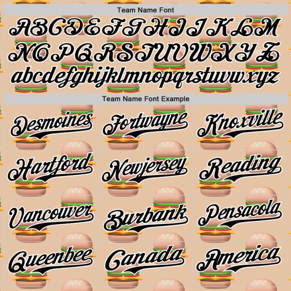 Custom Vegas Gold Black-White 3D Pattern Design Foodie Fast Food Burger Authentic Baseball Jersey