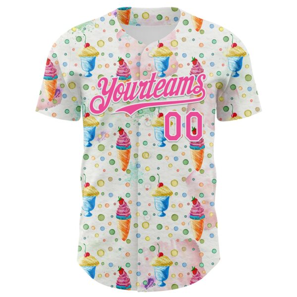 Custom White Pink 3D Pattern Design Foodie Food Dessert Ice Cream Authentic Baseball Jersey