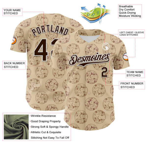 Custom City Cream Brown-White 3D Pattern Design Foodie Food Snack Chocolate Cookie Authentic Baseball Jersey