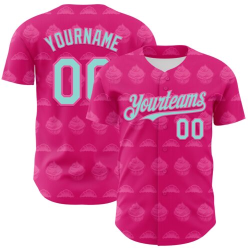 3DPattern6808 Custom Hot Pink Ice Blue-Pink 3D Pattern Design Foodie Food Dessert Cake Authentic Baseball Jersey