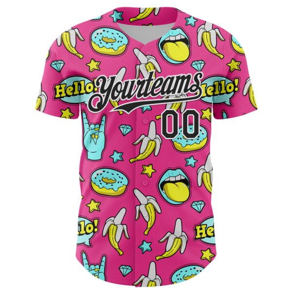 Custom Pink Black-White 3D Pattern Design Funny Cartoon Food Donut And Fruit Banana Authentic Baseball Jersey