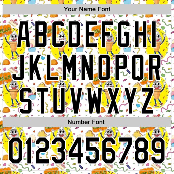 Custom White Black 3D Pattern Design Funny Cartoon Food Dessert Ice Ceam Authentic Baseball Jersey