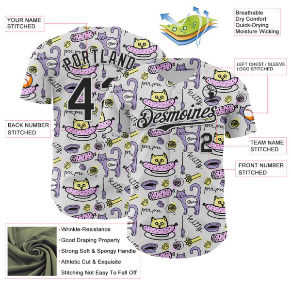 Custom White Black 3D Pattern Design Funny Cartoon Animal Cat And Dog Authentic Baseball Jersey