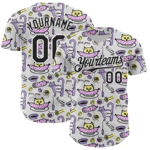 Custom White Black 3D Pattern Design Funny Cartoon Animal Cat And Dog Authentic Baseball Jersey