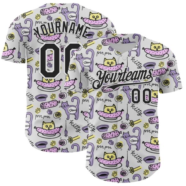 Custom White Black 3D Pattern Design Funny Cartoon Animal Cat And Dog Authentic Baseball Jersey