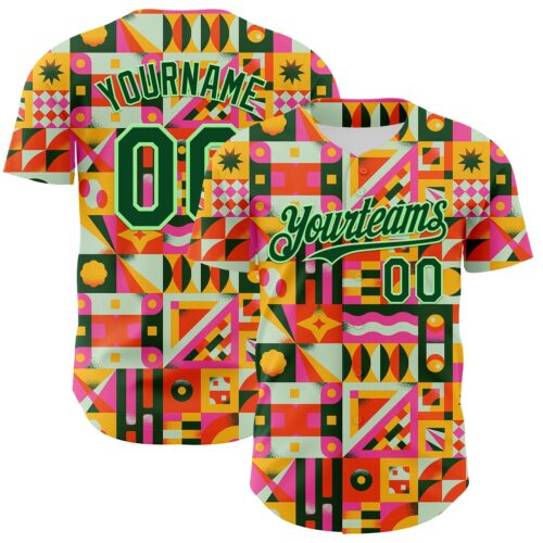 3DPattern6836 Custom Yellow Green-Pea Green 3D Ambartive Abstract Shapes Pattern Authentic Baseball Jersey