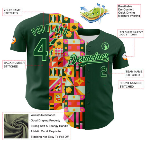 Custom Green Pea Green 3D Ambartive Abstract Shapes Pattern Authentic Baseball Jersey