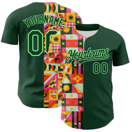 Custom Green Pea Green 3D Ambartive Abstract Shapes Pattern Authentic Baseball Jersey
