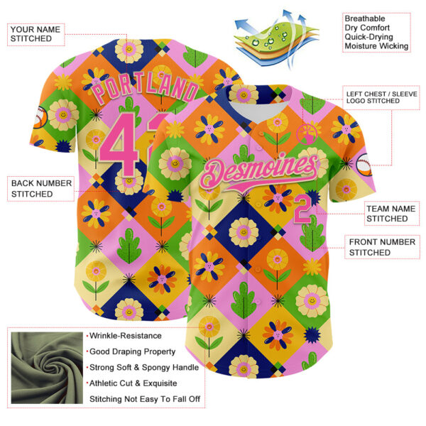 Custom Pink Cream 3D Ambartive Abstract Flowers Pattern Authentic Baseball Jersey