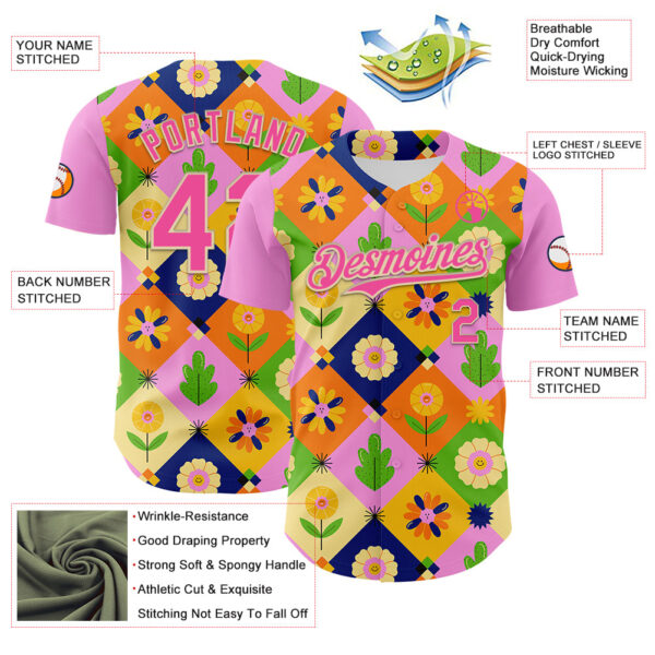 Custom Pink Cream 3D Ambartive Abstract Flowers Pattern Authentic Baseball Jersey