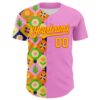 Custom Pink Yellow-Orange 3D Ambartive Abstract Flowers Pattern Authentic Baseball Jersey