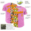 Custom Pink Yellow-Orange 3D Ambartive Abstract Flowers Pattern Authentic Baseball Jersey