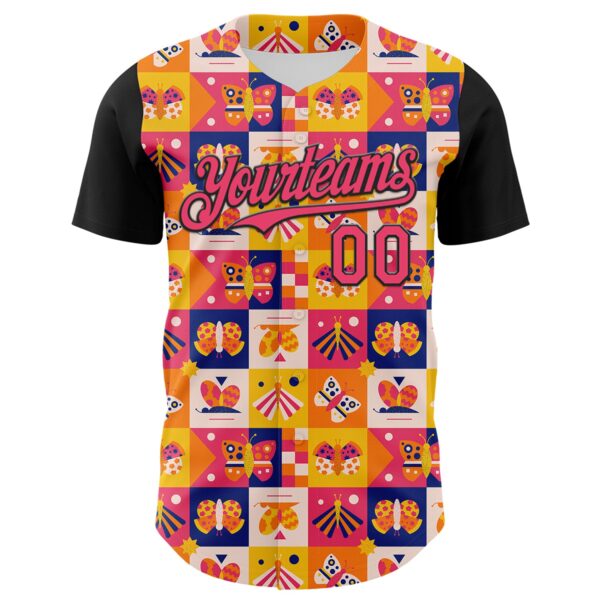 Custom Yellow Neon Pink-Black 3D Ambartive Abstract Butterfly Pattern Authentic Baseball Jersey