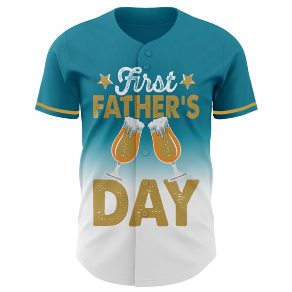 Custom Teal Old Gold-White 3D Pattern Design Father's Day Beer Lover Fade Authentic Baseball Jersey