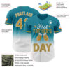 Custom Teal Old Gold-White 3D Pattern Design Father's Day Beer Lover Fade Authentic Baseball Jersey