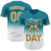 Custom Teal Old Gold-White 3D Pattern Design Father's Day Beer Lover Fade Authentic Baseball Jersey