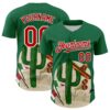 Custom Kelly Green Red-White 3D Mexican Festival Cactus Sombrero And Flag Cinco de Mayo Authentic Baseball Jersey