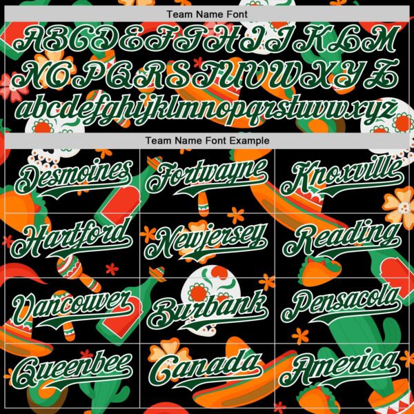 Custom Black Green-White 3D Mexican Festival Sombrero And Skull Cinco de Mayo Authentic Baseball Jersey