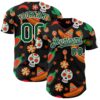 Custom Black Green-White 3D Mexican Festival Sombrero And Skull Cinco de Mayo Authentic Baseball Jersey