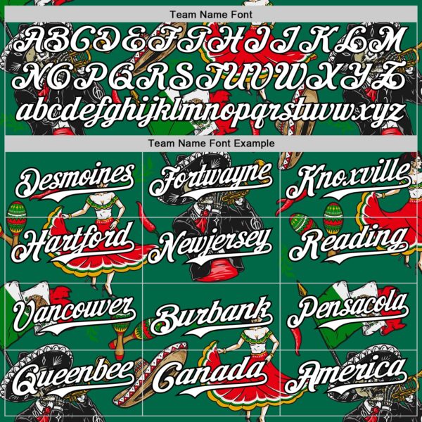 Custom Kelly Green White-Black 3D Mexican Festival Skull Cinco de Mayo Authentic Baseball Jersey