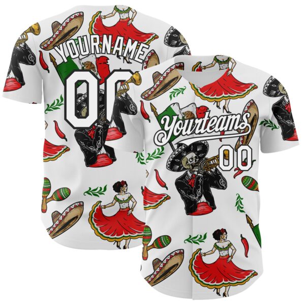 Custom White Black 3D Mexican Festival Skull Cinco de Mayo Authentic Baseball Jersey