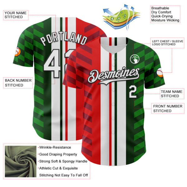 Custom White Red Green-Black 3D Mexico Authentic Baseball Jersey