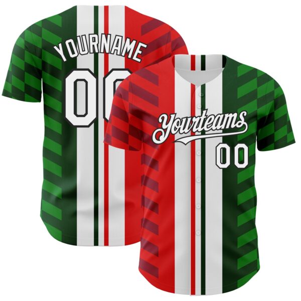 Custom White Red Green-Black 3D Mexico Authentic Baseball Jersey