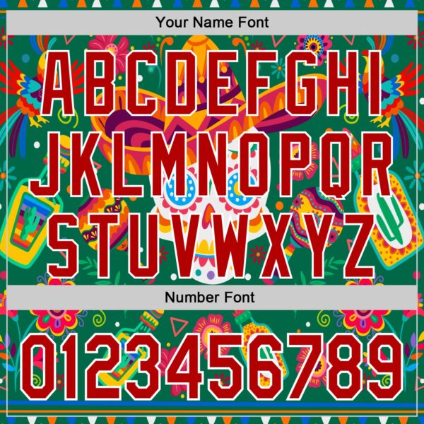 Custom Kelly Green Red-White 3D Mexican Festival Flower Skull With Sombrero Cinco de Mayo Authentic Baseball Jersey